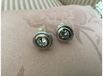 Signed Givenchy Gold Tone, Silvered, And Rhinestone Earrings