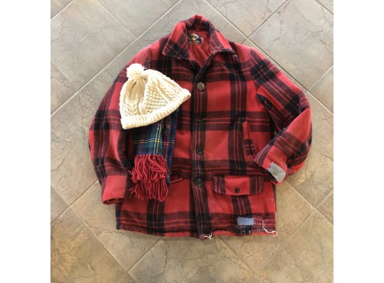Vintage Men's Plaid Jacket With Hat And Scarf