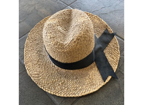Vintage Straw Hat With Black Ribbon