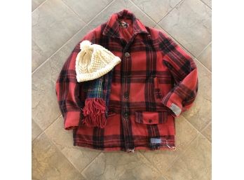Vintage Men's Plaid Jacket With Hat And Scarf