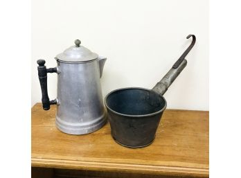 Vintage Aluminum Kettle And Pot With Handle