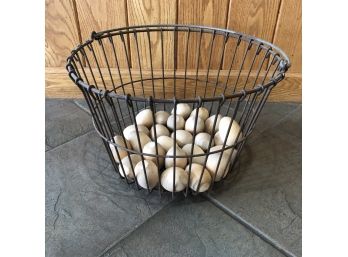 Metal Cage Basket With Handle And Wooden Eggs