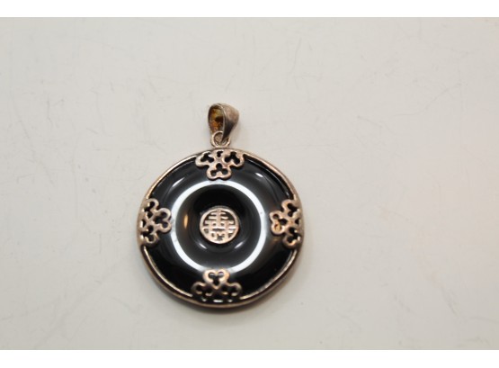 Sterling Silver Onyx Chinese Pendant