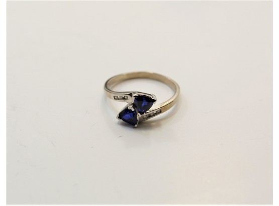 10k White Gold Diamond Blue Sapphire Ring