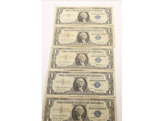 5 1957 Silver Certificates $1 Notes Dh