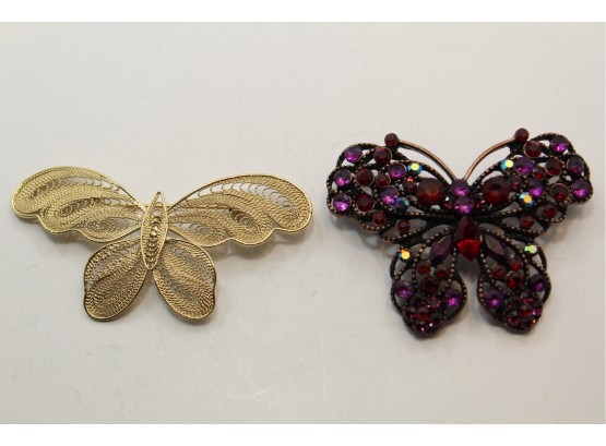 2 Costume Jewelry Butterfly Pins Dh