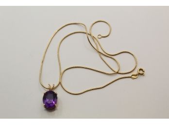 14k Yellow Gold Amethyst Pendant And Necklace Sc