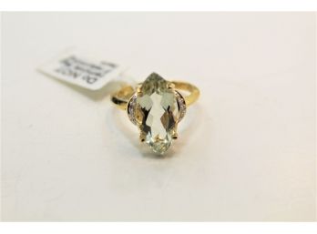 14k Yellow Gold Green Marquis Cut Amethyst Diamond  Ring