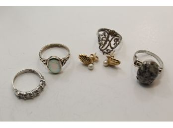 Group Of Sterling Rings Gold Fill Earrings