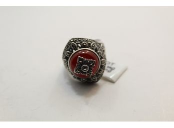 Sterling Silver Red Agate And Marcasite Ring