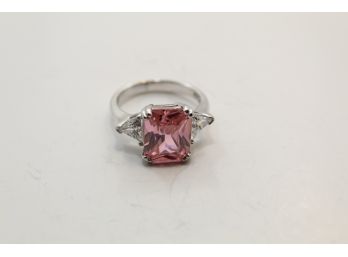 Sterling Silver Pink Cz Ring Size 6.75 Sc