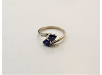 10k White Gold Diamond Blue Sapphire Ring