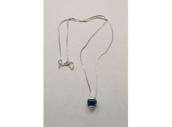10k White Gold Necklace And Blue Topaz Pendant