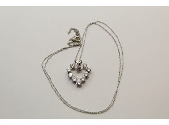 10k White Gold Necklace With Heart Cz Pendant Sc