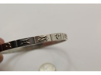 Vintage Polish Hallmarked Silver Hieroglyphics Bangle Bracelet Sc