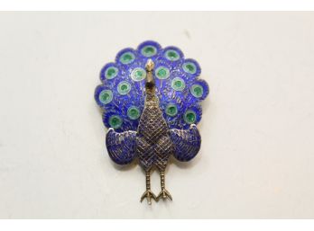 Vintage Sterling Silver Siam Enamel Peacock Pin Dh
