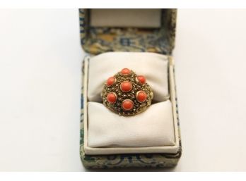 Vintage Chinese Silver Coral Adjustable Ring Dh