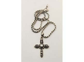 Sterling Silver Silpada Pearl Cross Pendant Necklace Sc