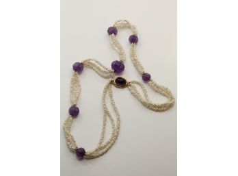 14k Gold Amethyst Pearl Necklace Sc