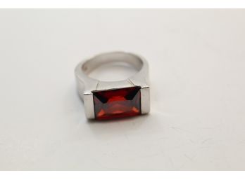 Sterling Silver Garnet Ring Size 8.5 Sc