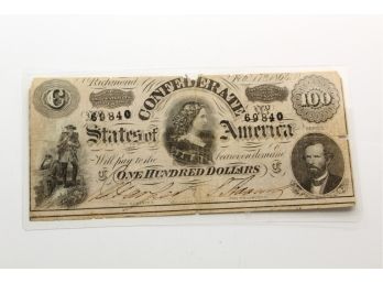 Confederate States Of America 100 Dollar Note