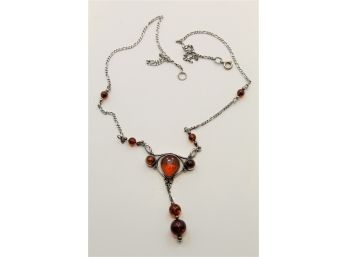 Sterling Silver Amber Pendant Necklace Sc