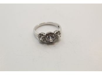 Sterling Silver 3 Stone Halo Ring Size 10 Sc
