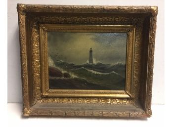 19th Century American Artist D.A. Fisher Oil Painting 1897, Lighthouse