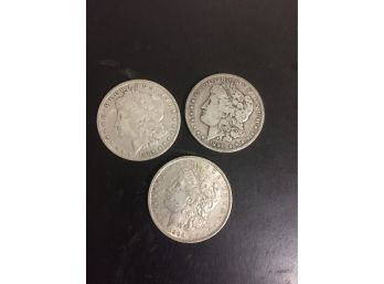 3 Morgan Silver Dollars  2 , 1890-0. 1,  1884