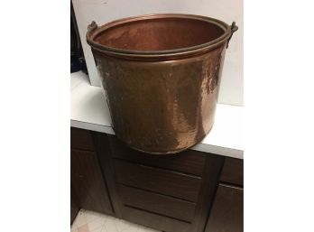 Large Antique Copper Bucket With Handle . Hammered Copper .