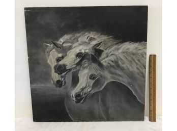 Antique 1917 Painting 'Pharaoh's Horses' Unsigned 3 White Horses