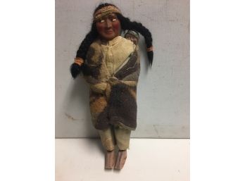Antique 12 Inch Native  American  Skookum Doll With Papoose
