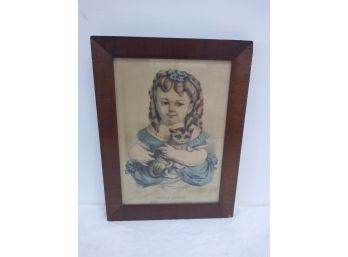 Antique 'Little Sarah' Currier & Ives Print In Period Frame