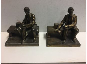 Pr. Of Antique Abraham Lincoln Bookends, Cast  Metal  . Made By The Ronson   Lighter  Company
