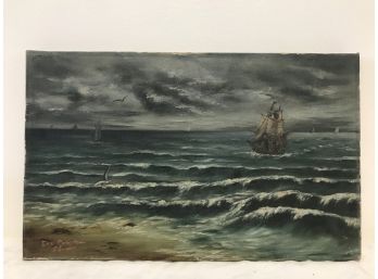 1898 Eva Cordery Seascape Oil On Canvas Painting
