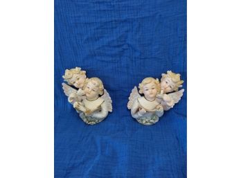 Hand Painted Lefton China Porcelain Angel Wall Hangings