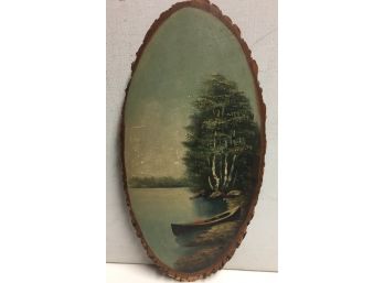 Primitive Adirondack Painting By Listed Maine Artist . Grace Anderson