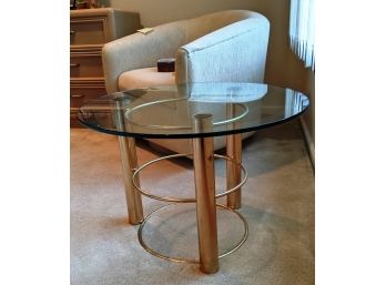 Circular Glass With Brass Base Side Table