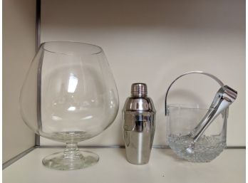 Ice Bucket, Extra Large Brandy Glass And Stainless Shaker