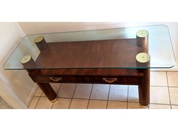 Vintage Glass Topped Entry Way Table By Thomasville