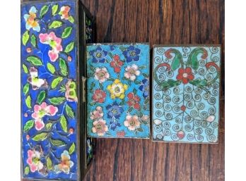 3 Cloisonn Collectables Two Antique Match Holders And One Vintage Container