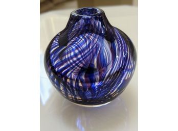 Hand Blown Blue Glass Vase - Signed