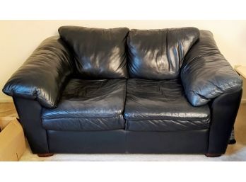 Matching Black Leather Pillow Top Cushion Love Seat From  'leather Center'