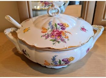 Bohemian China Soup Tureen With Ladel Titled Boquet - Almost To Pretty To Eat Out Of.