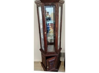 Mahogany Carved Display Case With Glass Shelves