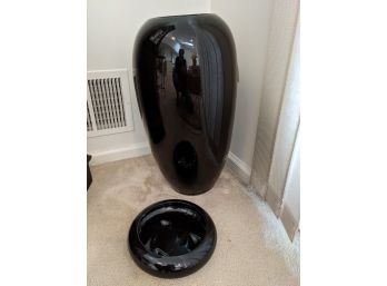 Tall Standing Black Ceramic Vase And Black Ceramic Decorative Bowl