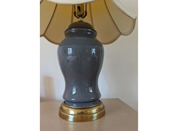 Pair Of Grey Slate Ceramic Bedside Lamps With Nice Shades