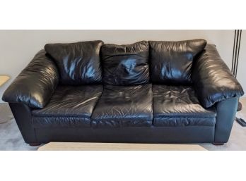 Black Leather Pillow Top Cushion Sofa From 'leather Center' Manufactuer