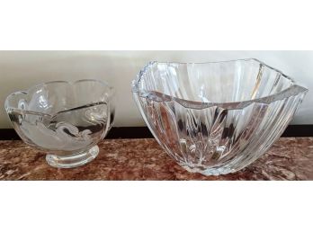 2 Bowls -Cristal D'Arques France Lead Crystal Bowl And One Scalloped Swan Bowl