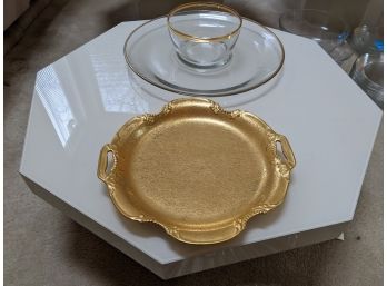 Gold Edged Bowl And Platter And Golden Platter